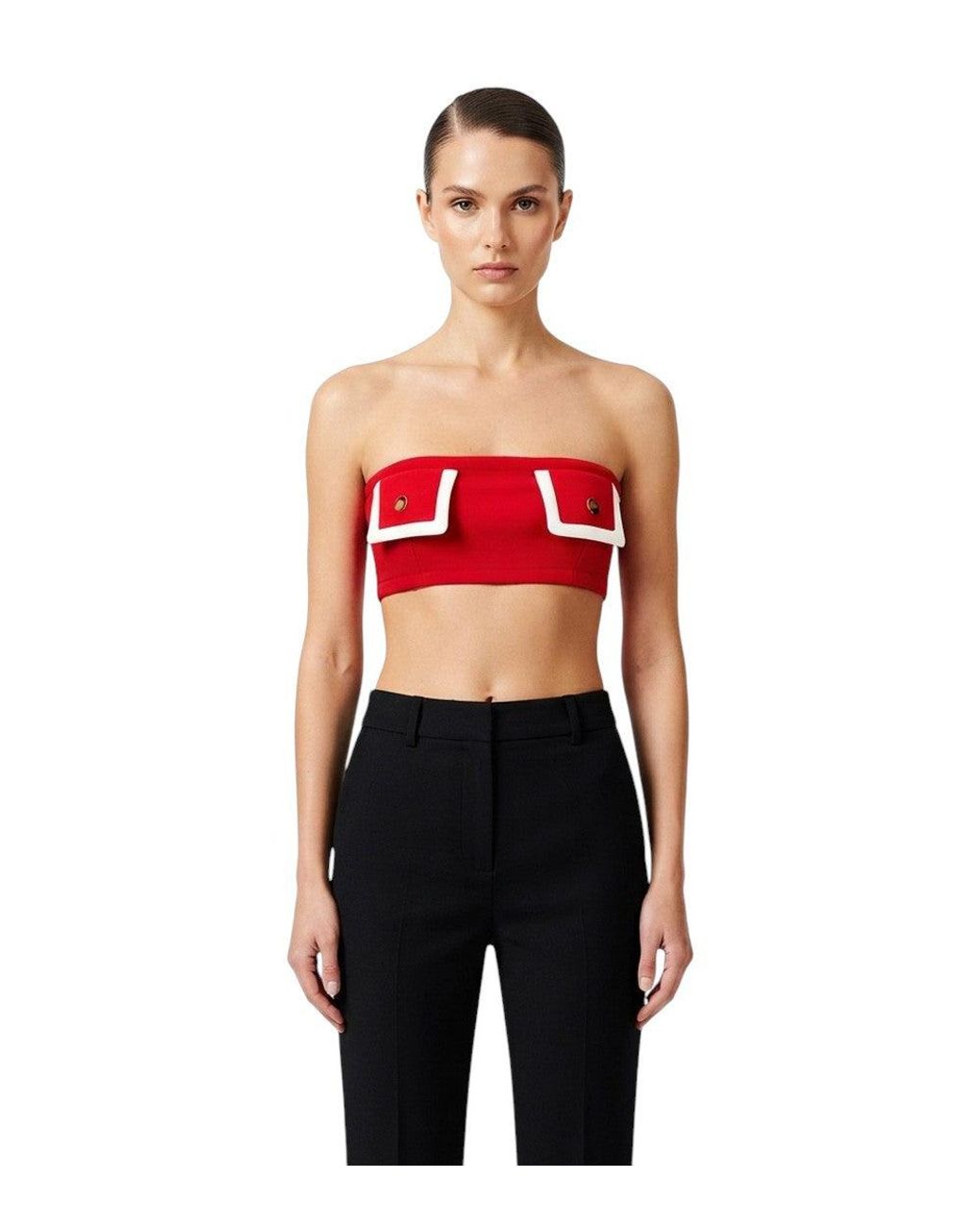 Prada Red Solid Strapless Top