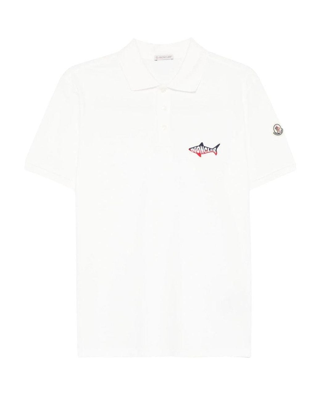 Moncler White Logo Shirt Collar Polo for men
