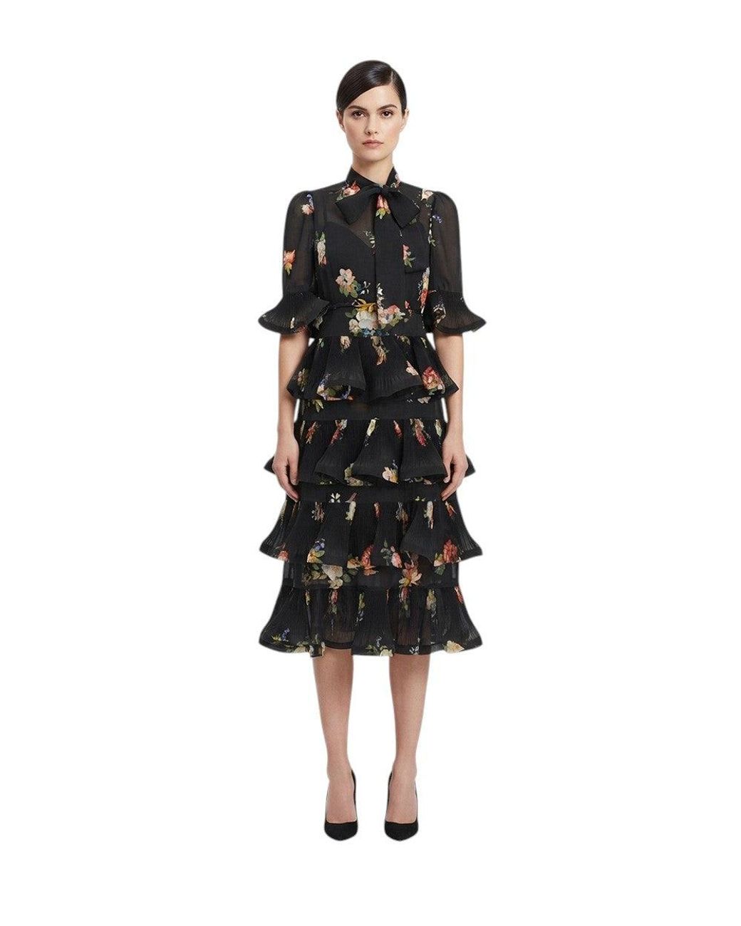 Zimmermann Black Pleated Sleeved Dress