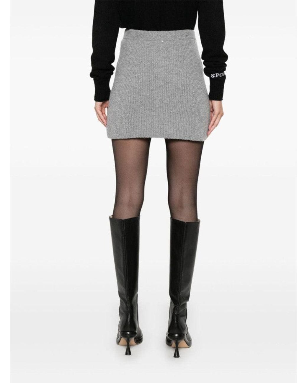Sportmax Gray Wool Knitted Skirt