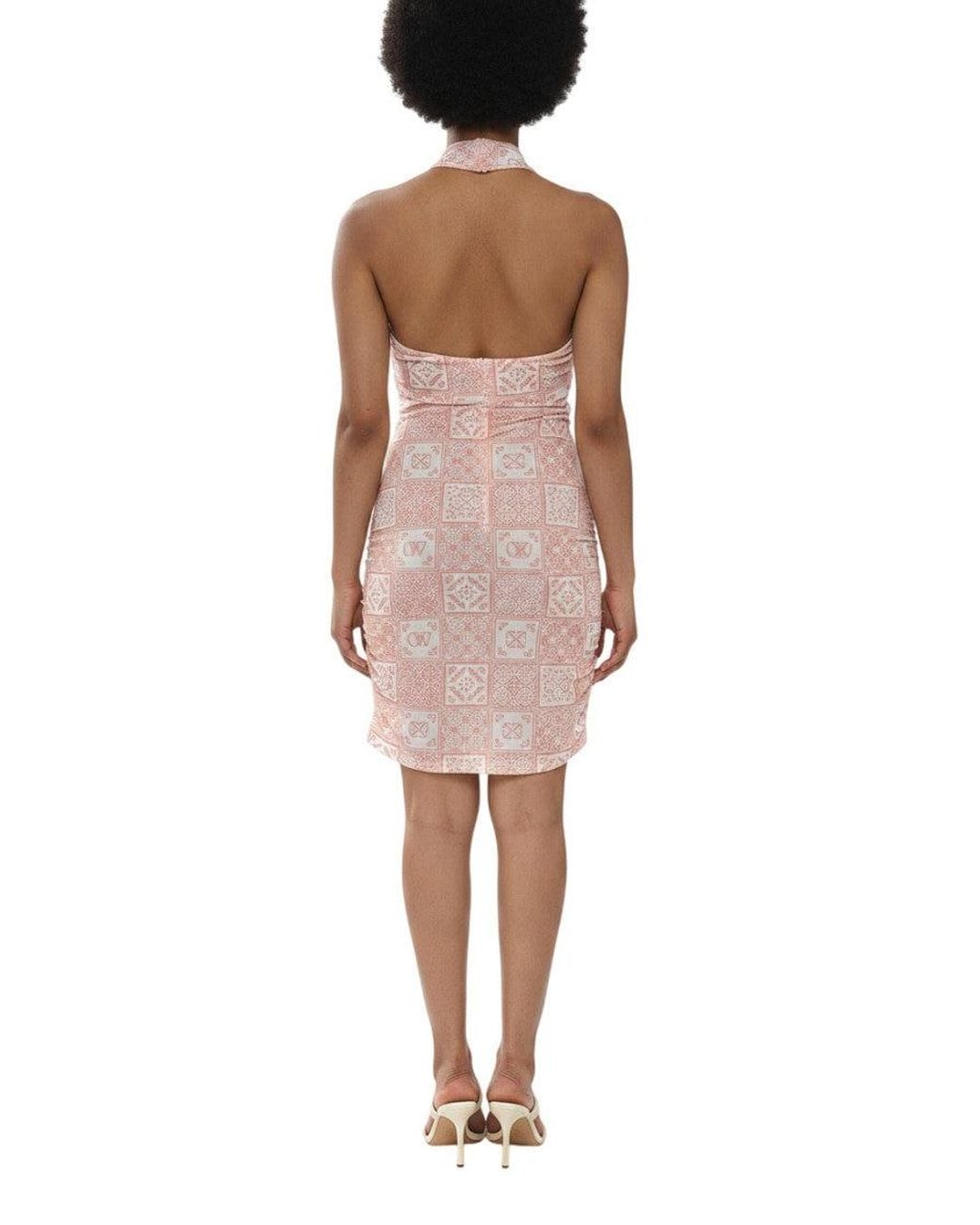 Off-White c/o Virgil Abloh Pink Mock Collar Mini Dress