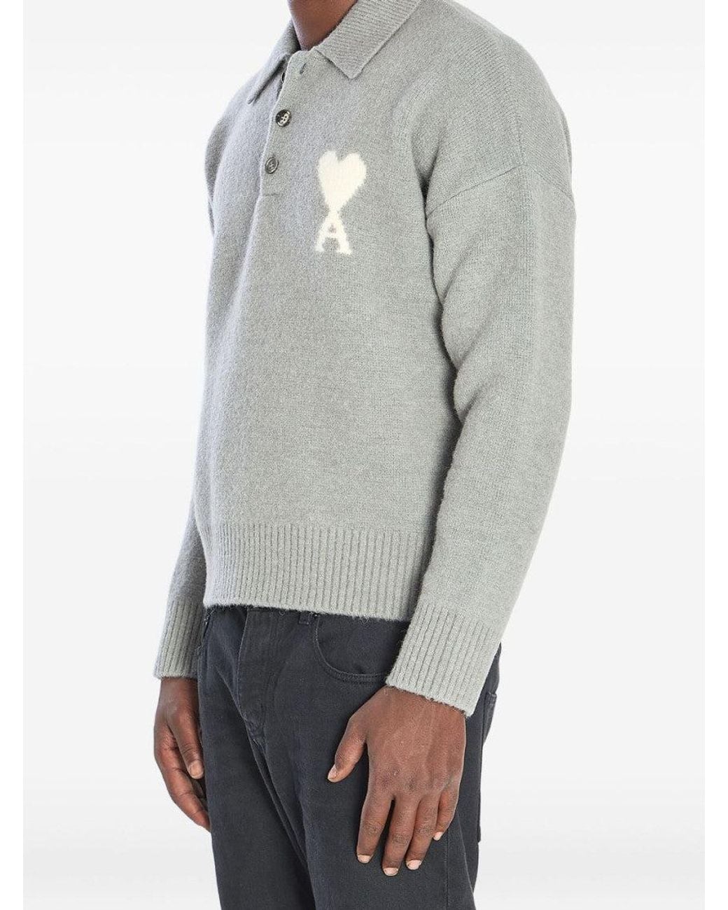 AMI Gray Logo Polo Sweater
