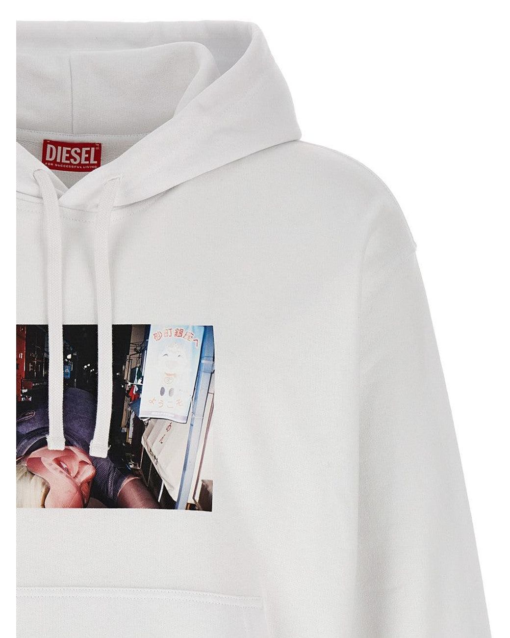 DIESEL White Graphic Hoodie for men
