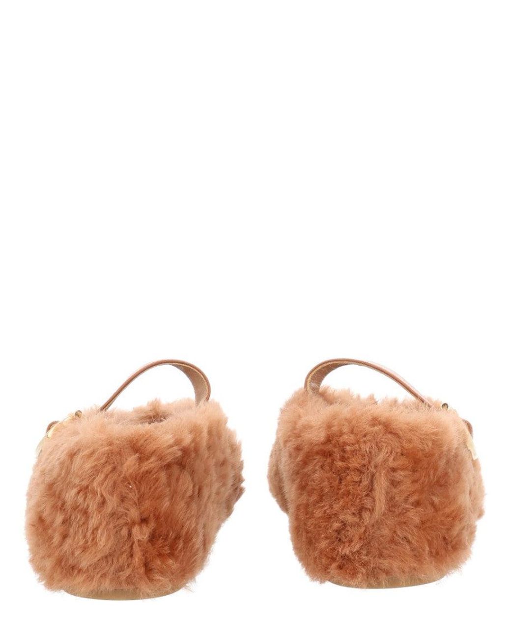 Ferragamo Brown Ballerina Love Ornament Shearling Shoe