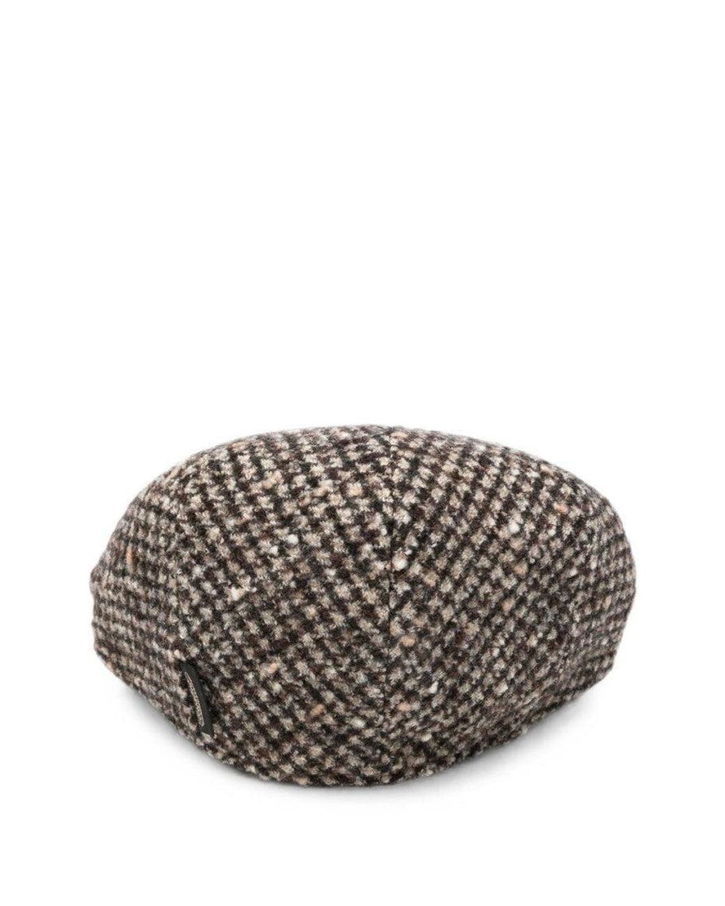 Borsalino White Parigi Houndstooth Flat Hat