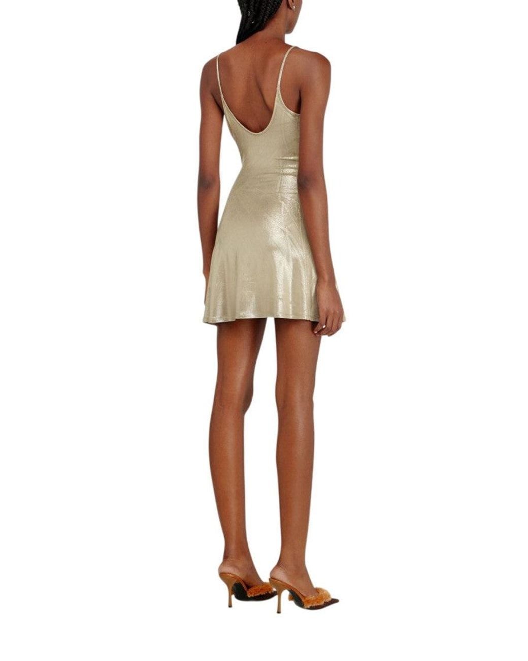 DIESEL White Golden Solid Scoop Neck Mini Dress