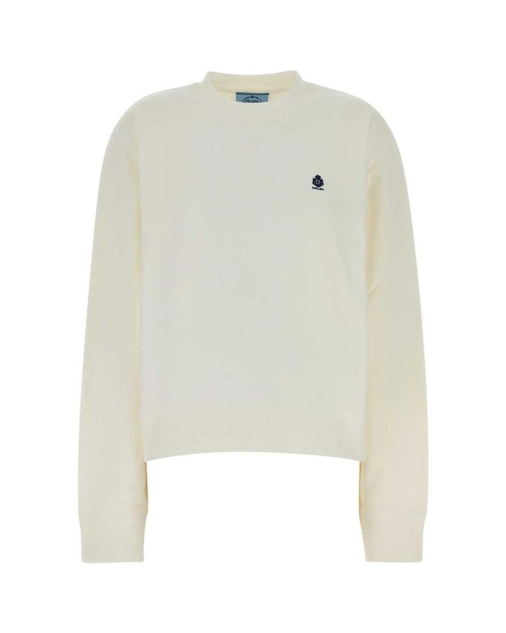 Prada White Logo Crew Neck Sweater