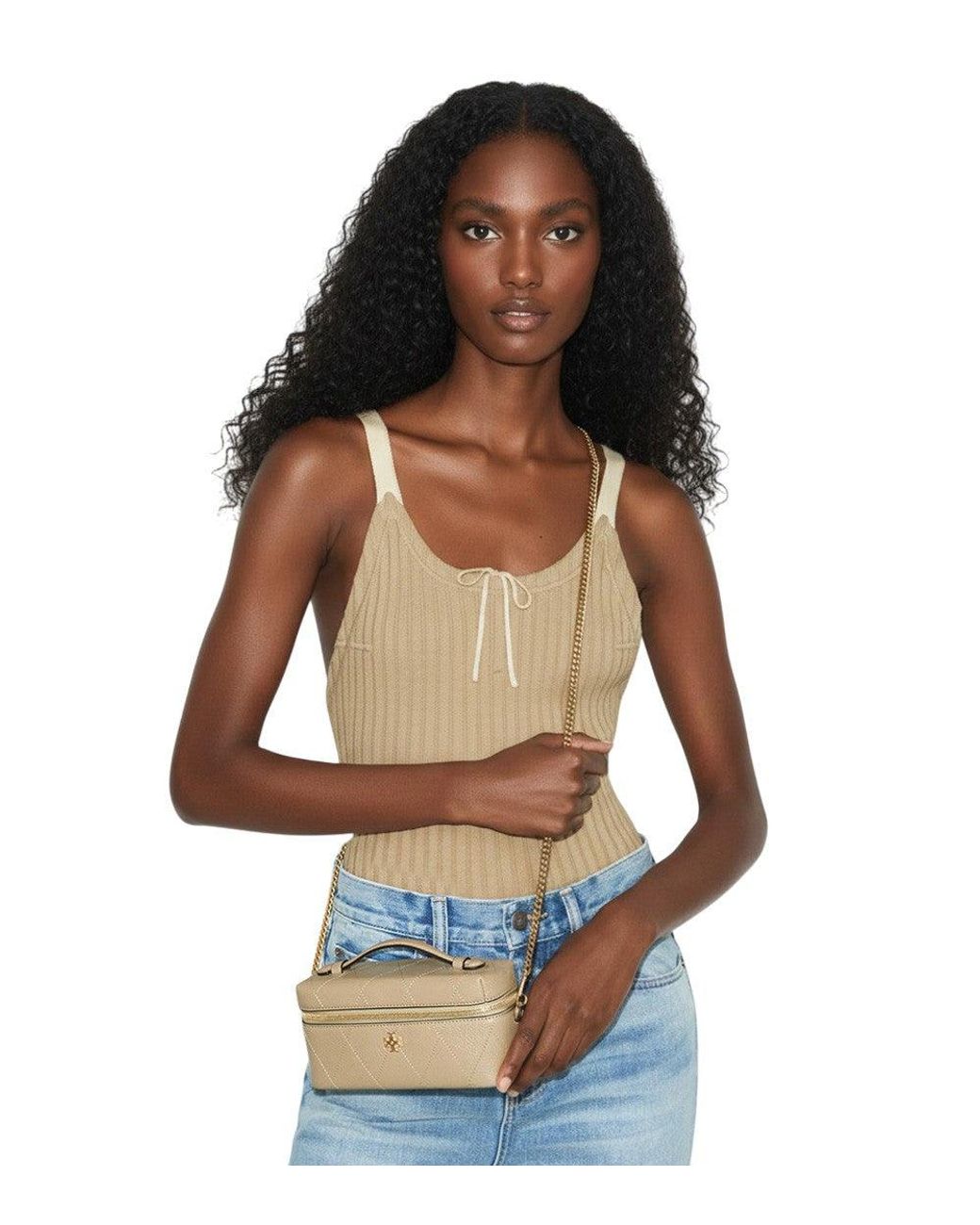 Tory Burch Natural Charlie Mini Crossbody Bag