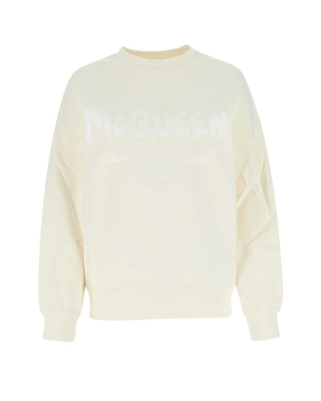 McQueen White Ivory Cotton Oversize Sweatshirt
