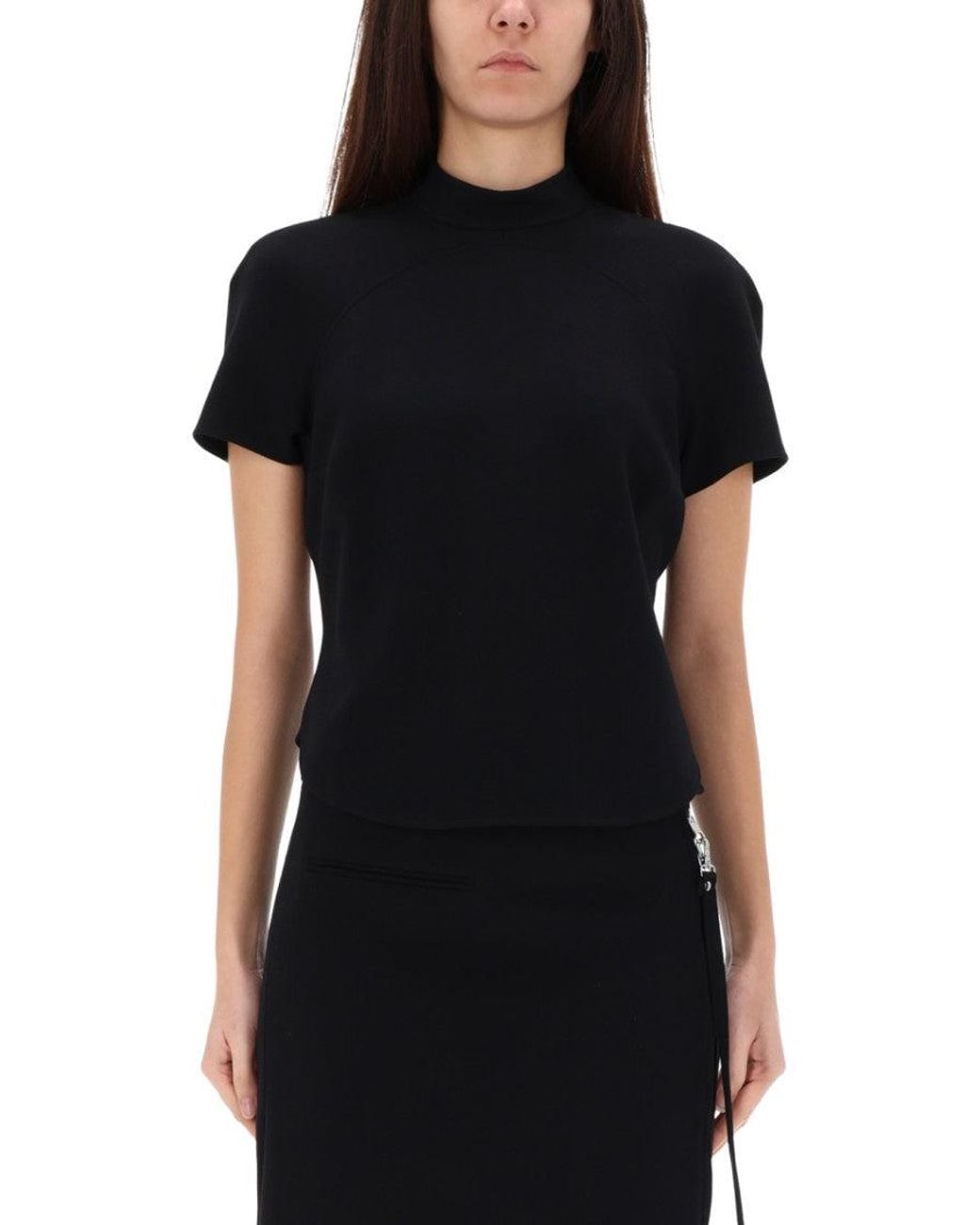 Courreges Black Solid Mock Collar Top