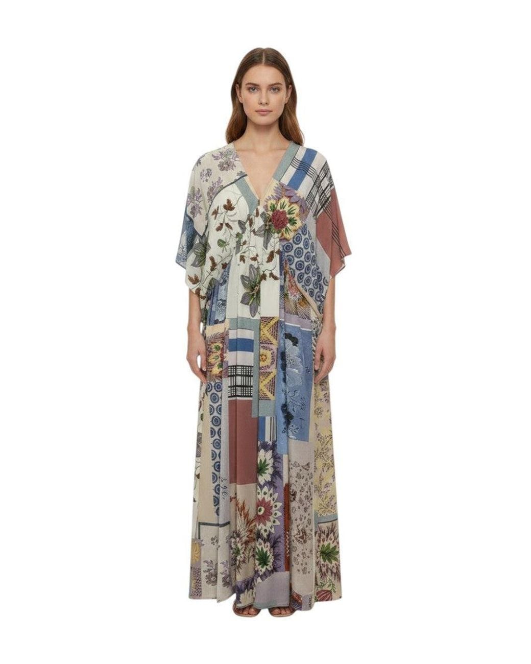 Weekend by Maxmara Multicolor Printed V Neck Maxi Dress