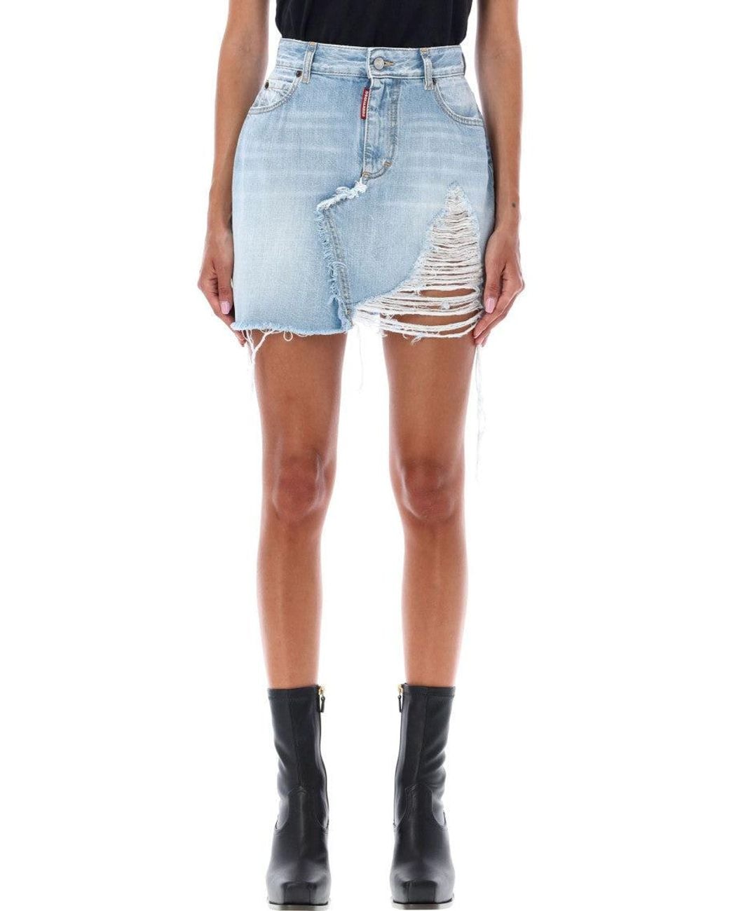 DSquared² Blue Distressed Mini Skirt