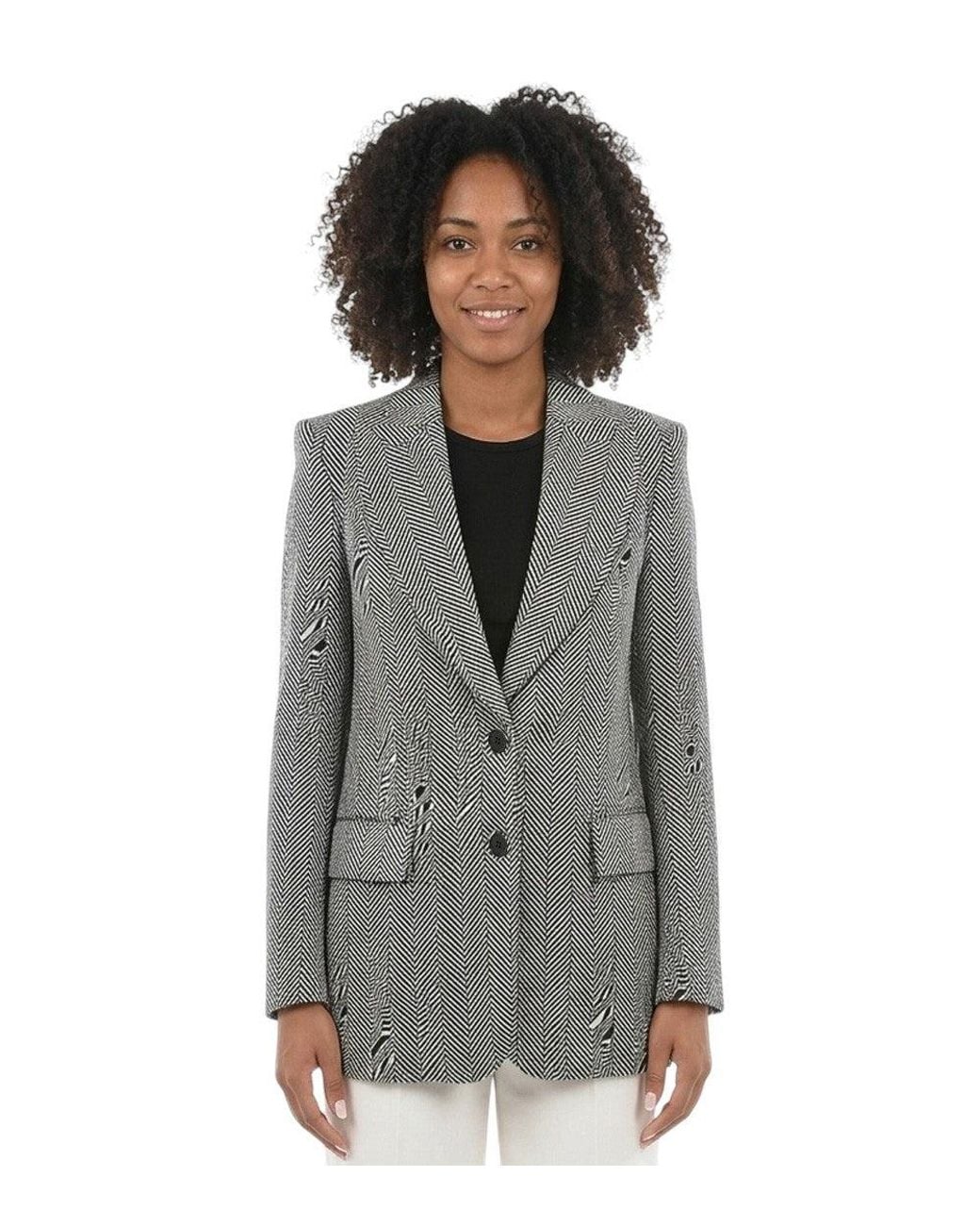 Stella McCartney Gray Chevron Notched Lapel Blazer