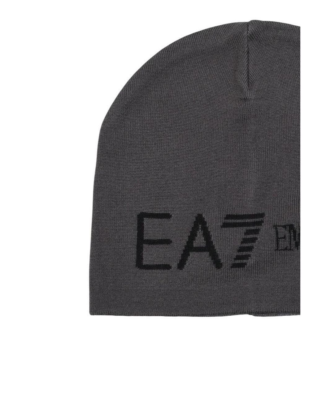 EA7 Black Dark Logo Beanie Cap for men