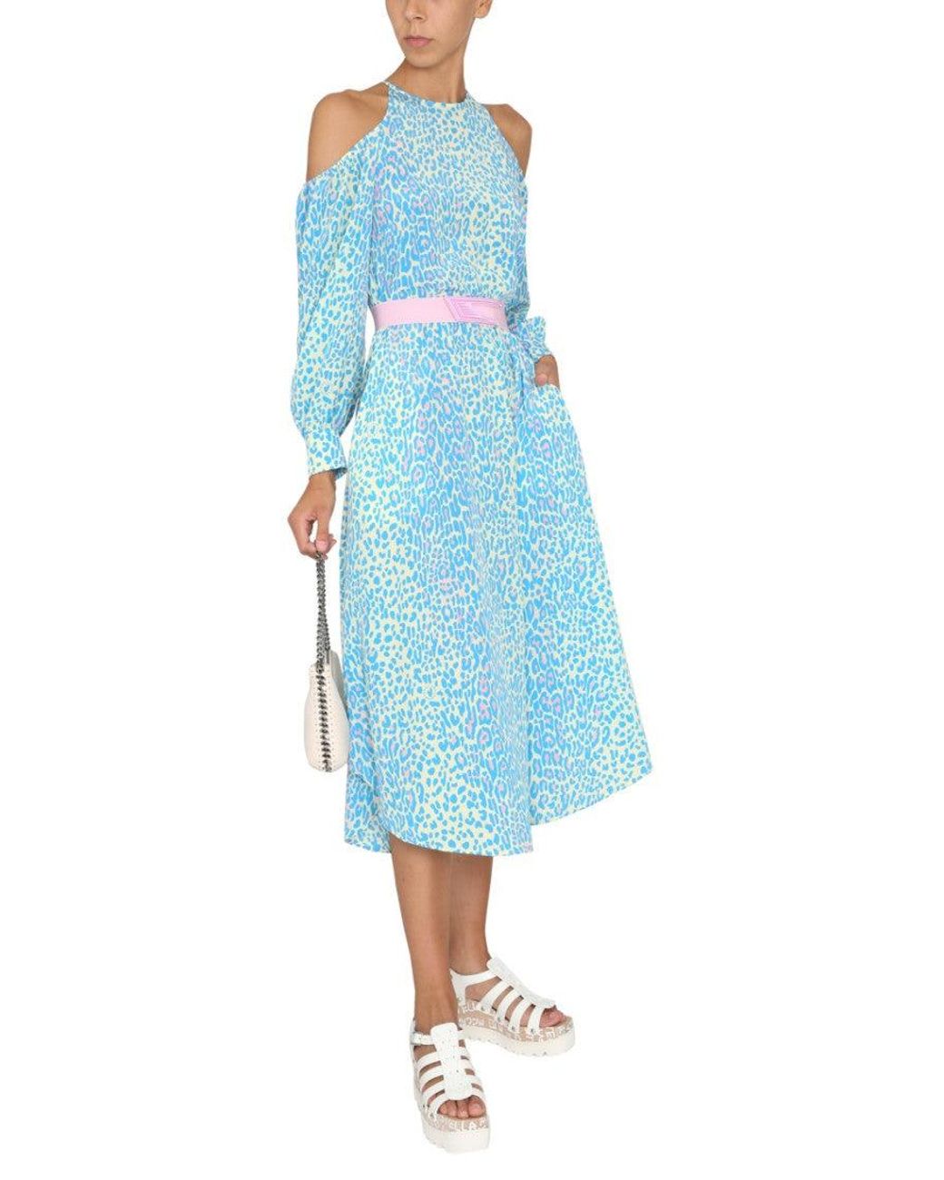 Stella McCartney Blue Animal Print Round Neck Midi Dress