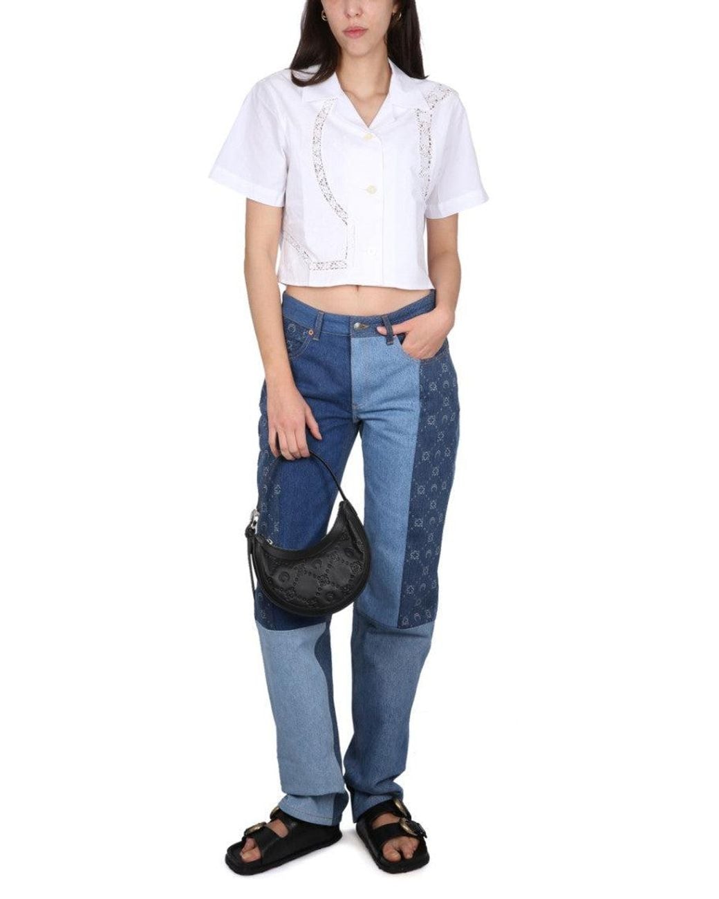 MARINE SERRE Blue Denim Straight Mid Rise Jeans