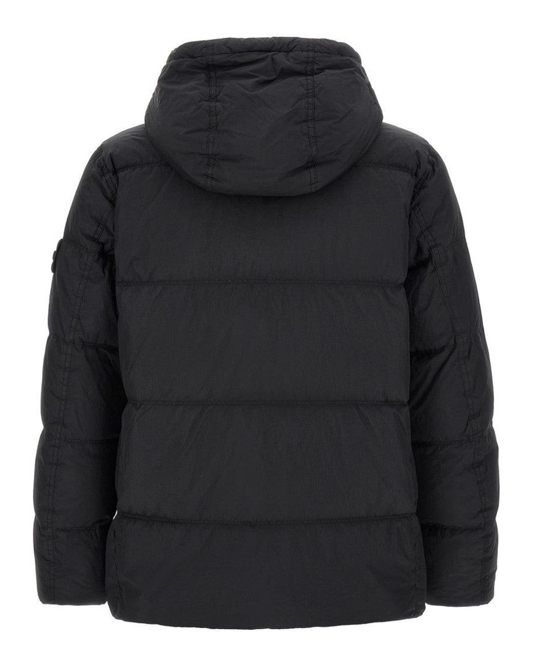 Stone Island Black Ruffled Effect Down Jacket for men