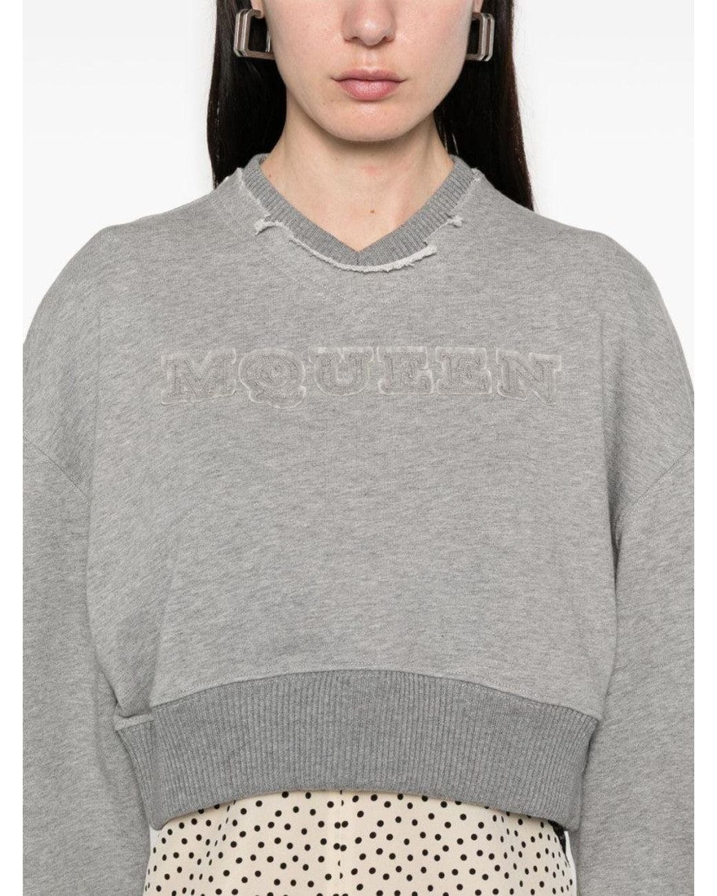 McQueen Gray Logo Cropped Sweatshirt