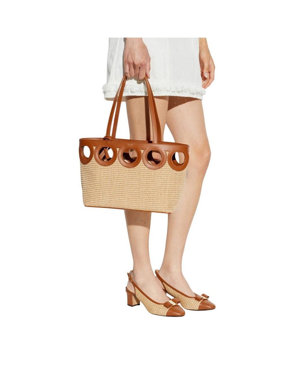 Ferragamo Brown Natural Gancini Medium Tote