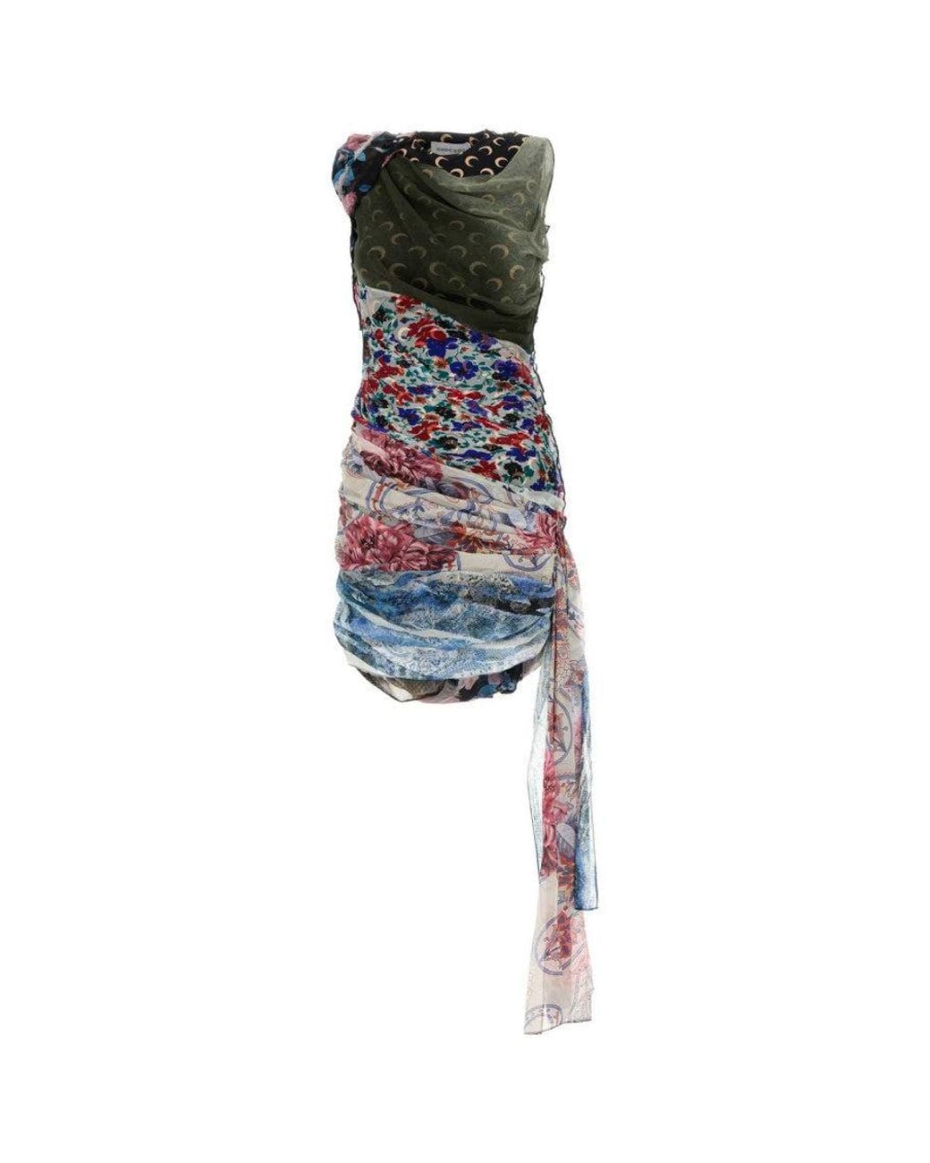 MARINE SERRE Black Silk Scarves Draped Dress