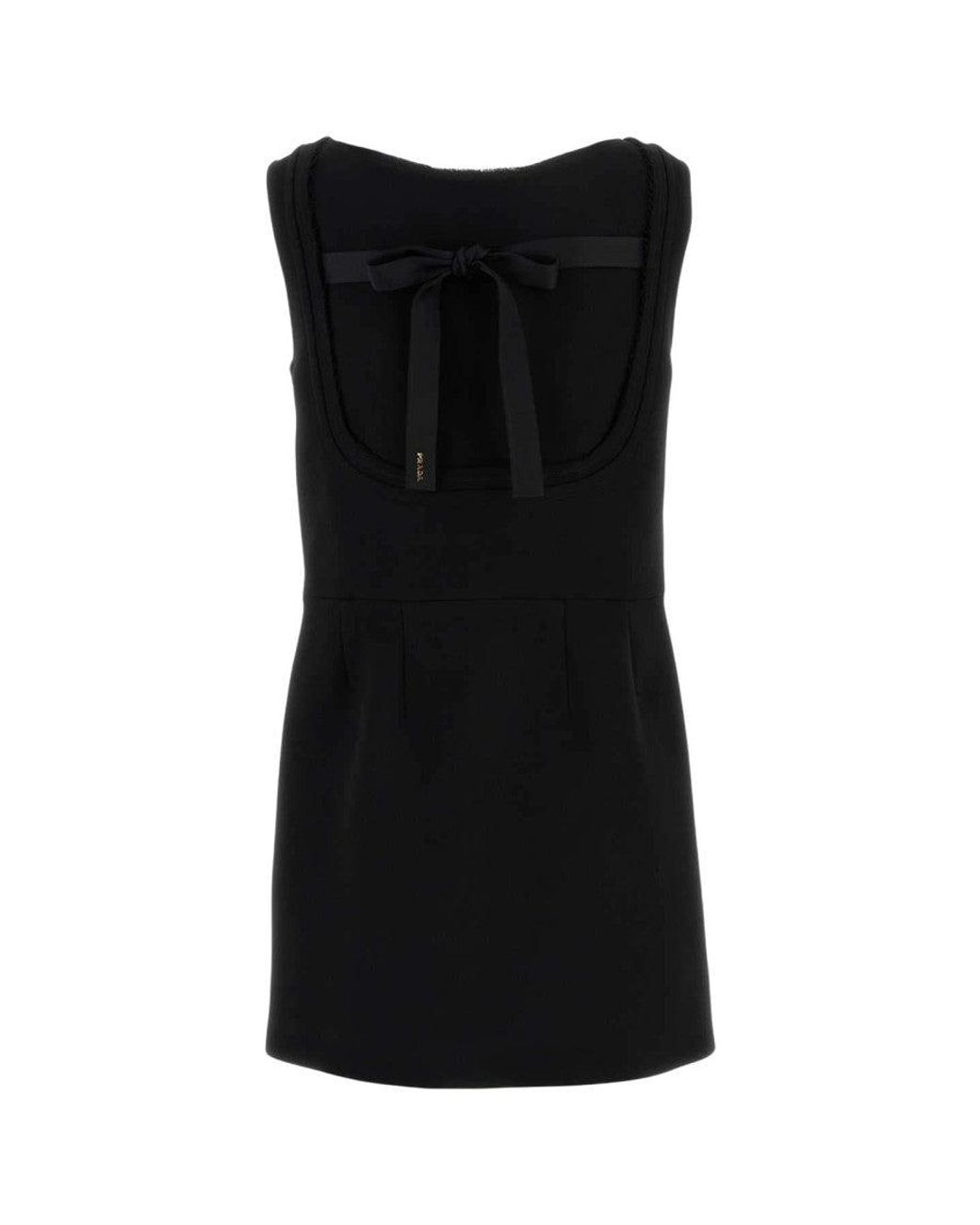 Prada Black Solid Boat Neck Mini Dress