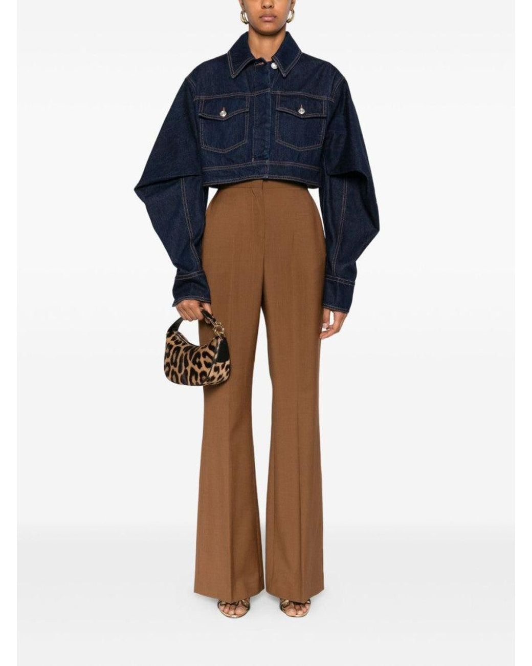 Fendi Brown Wool Flared Trousers