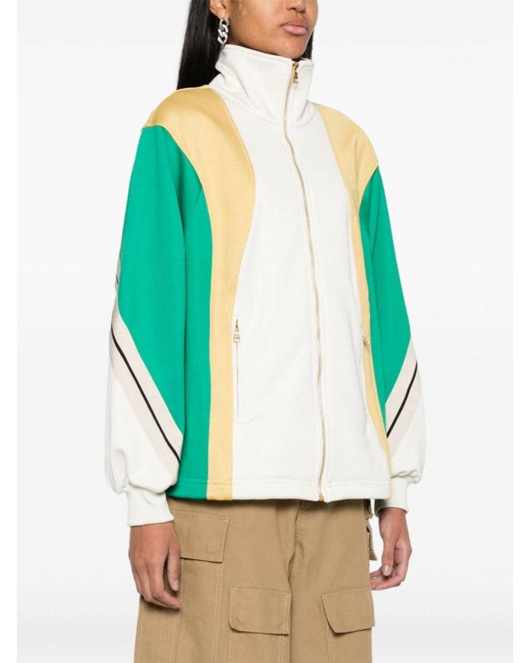 Palm Angels Green Color Block Zip Sweatshirt