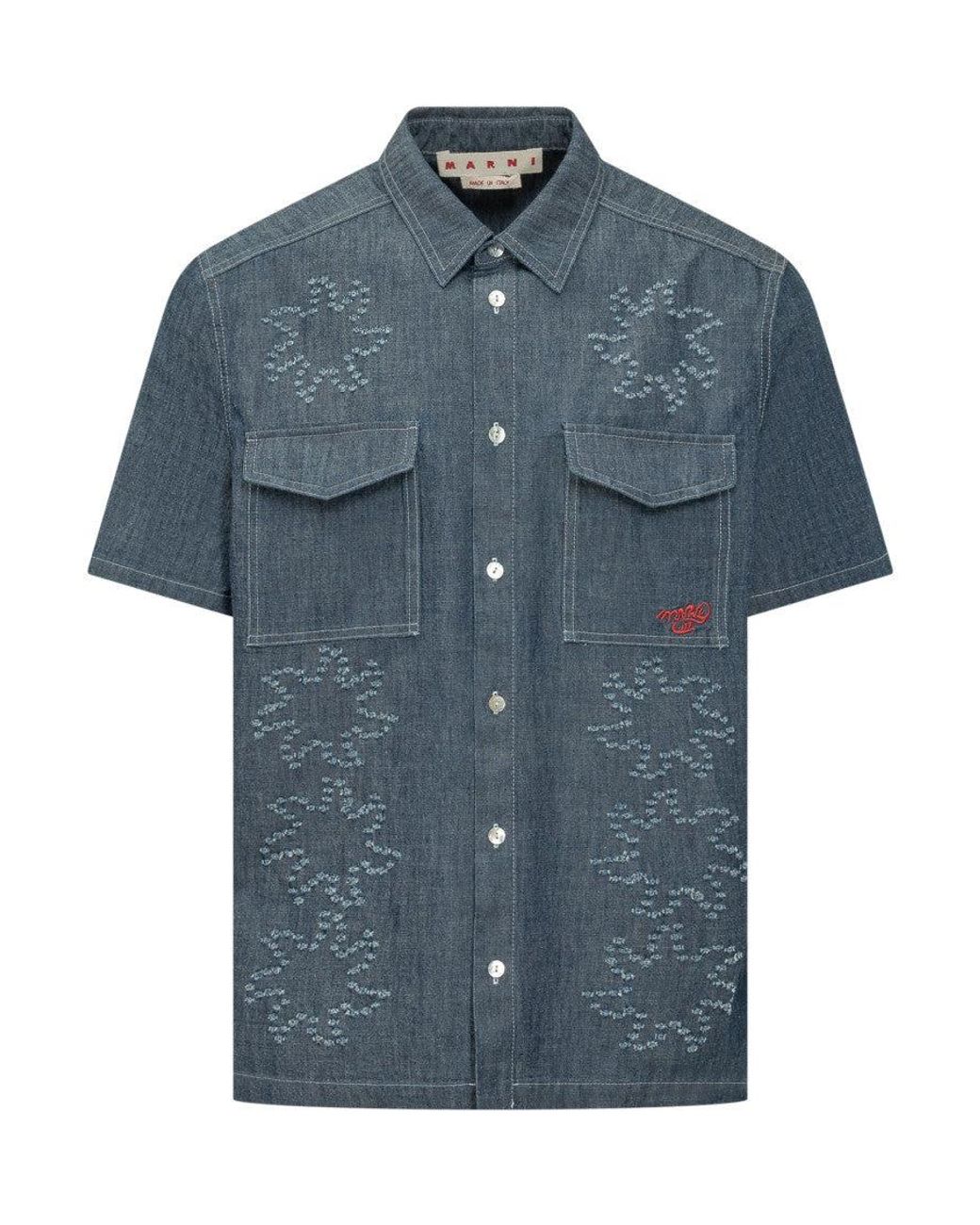 Marni Blue Regular Embroidered Shirt for men