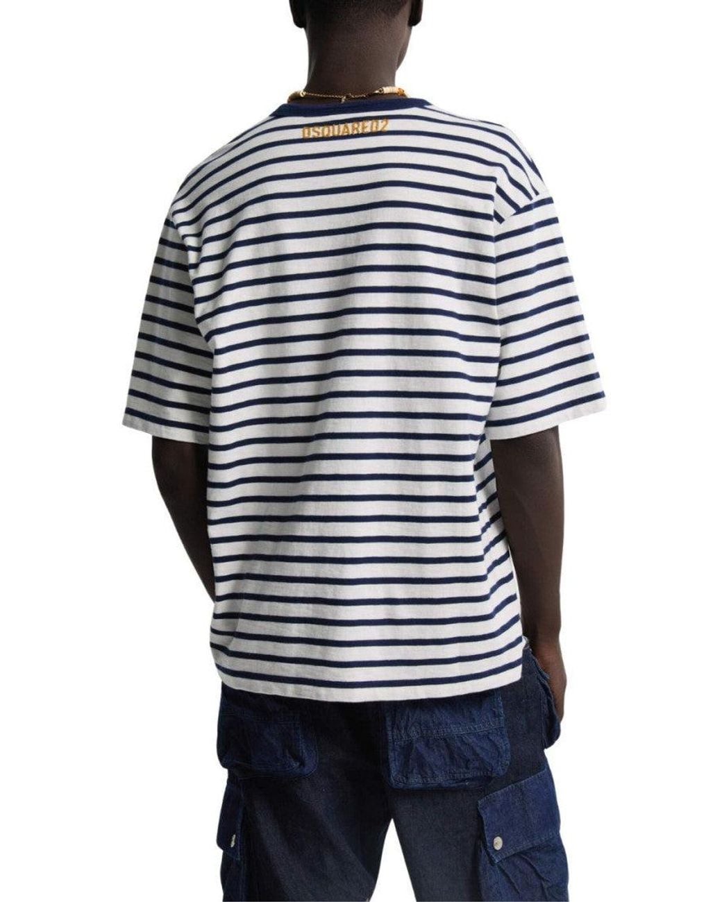 DSquared² Blue Cotton Striped T-Shirt for men