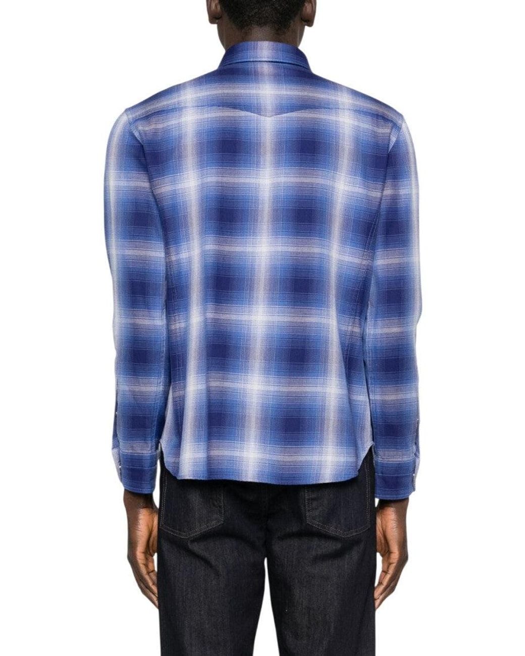 Tom Ford Blue Regular Check Shirt for men
