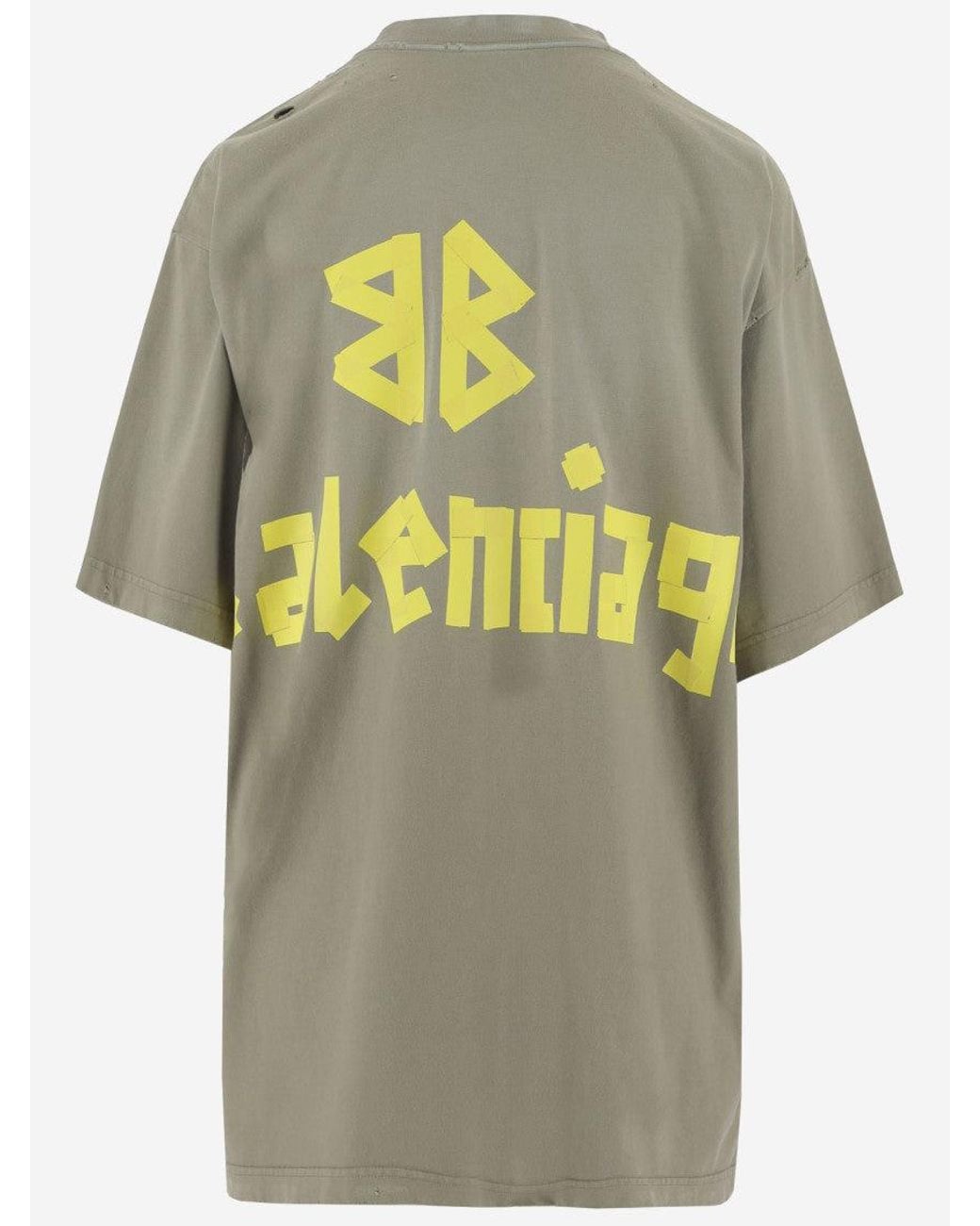 Balenciaga Green Sage Tape Type Cotton T-Shirt for men