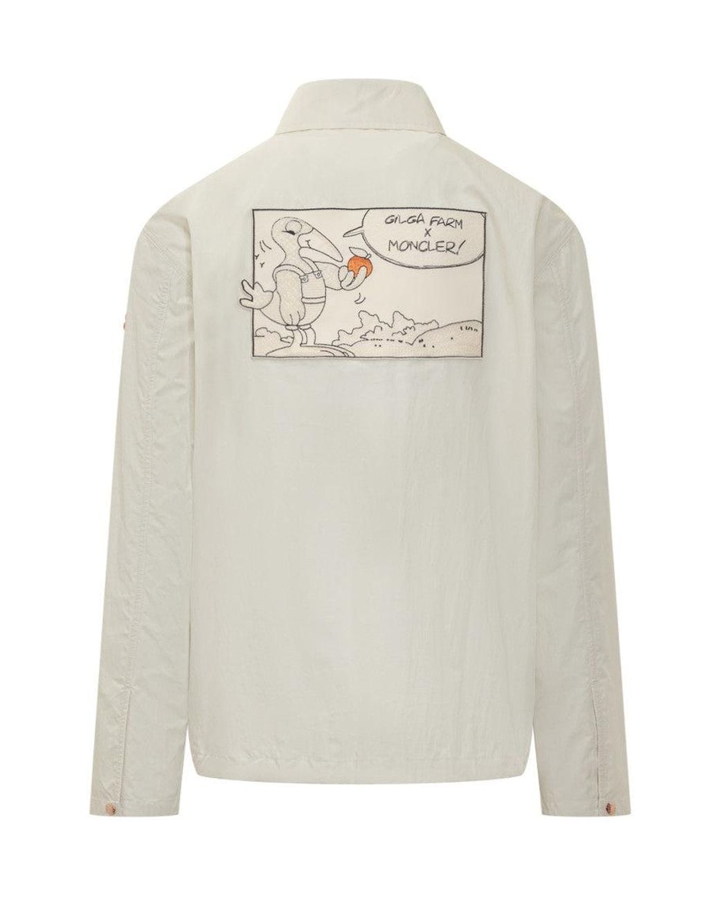 Moncler White Embroidered Shirt Collar Jacket for men