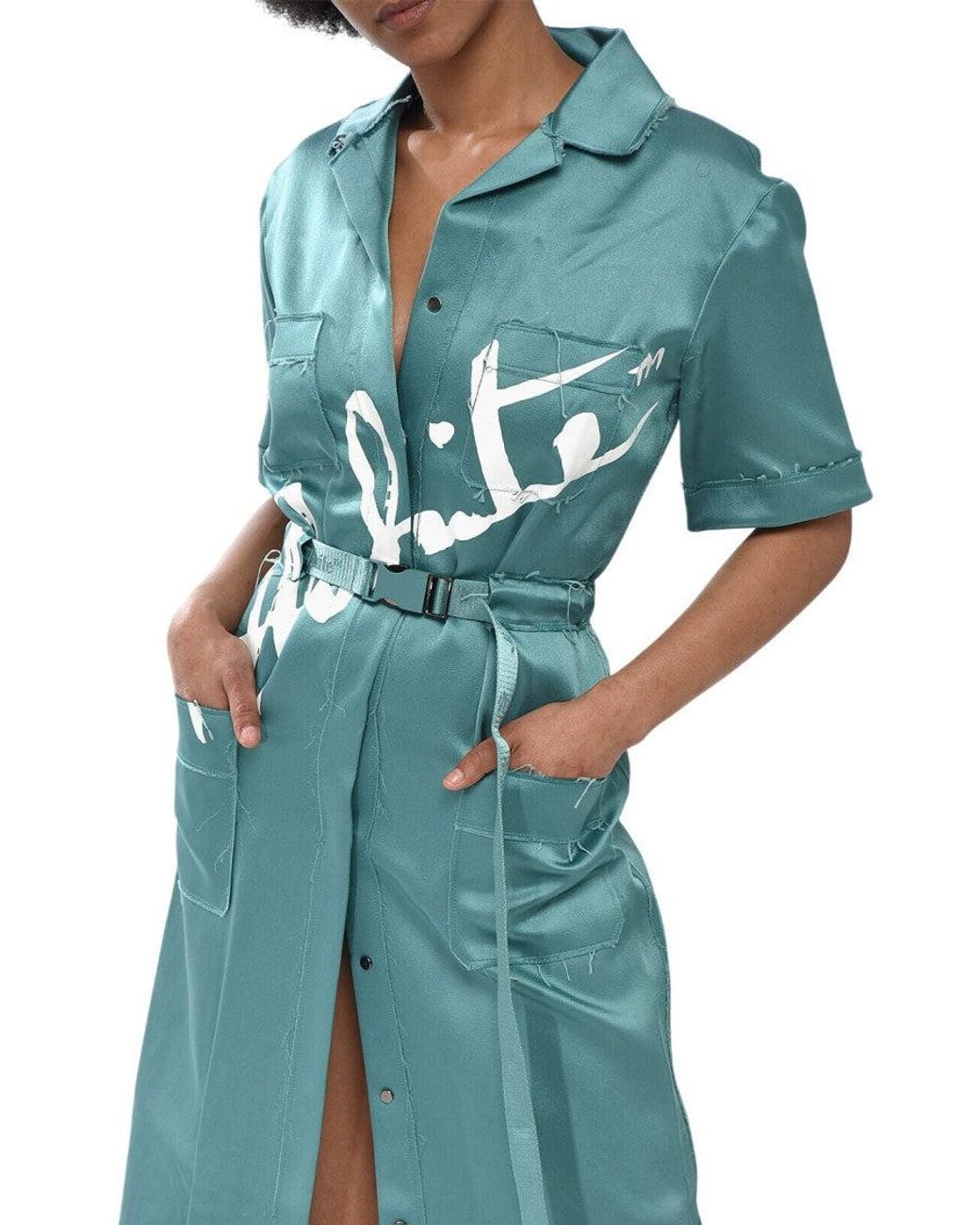 Off-White c/o Virgil Abloh Blue Shirt Collar Knee Length Dress