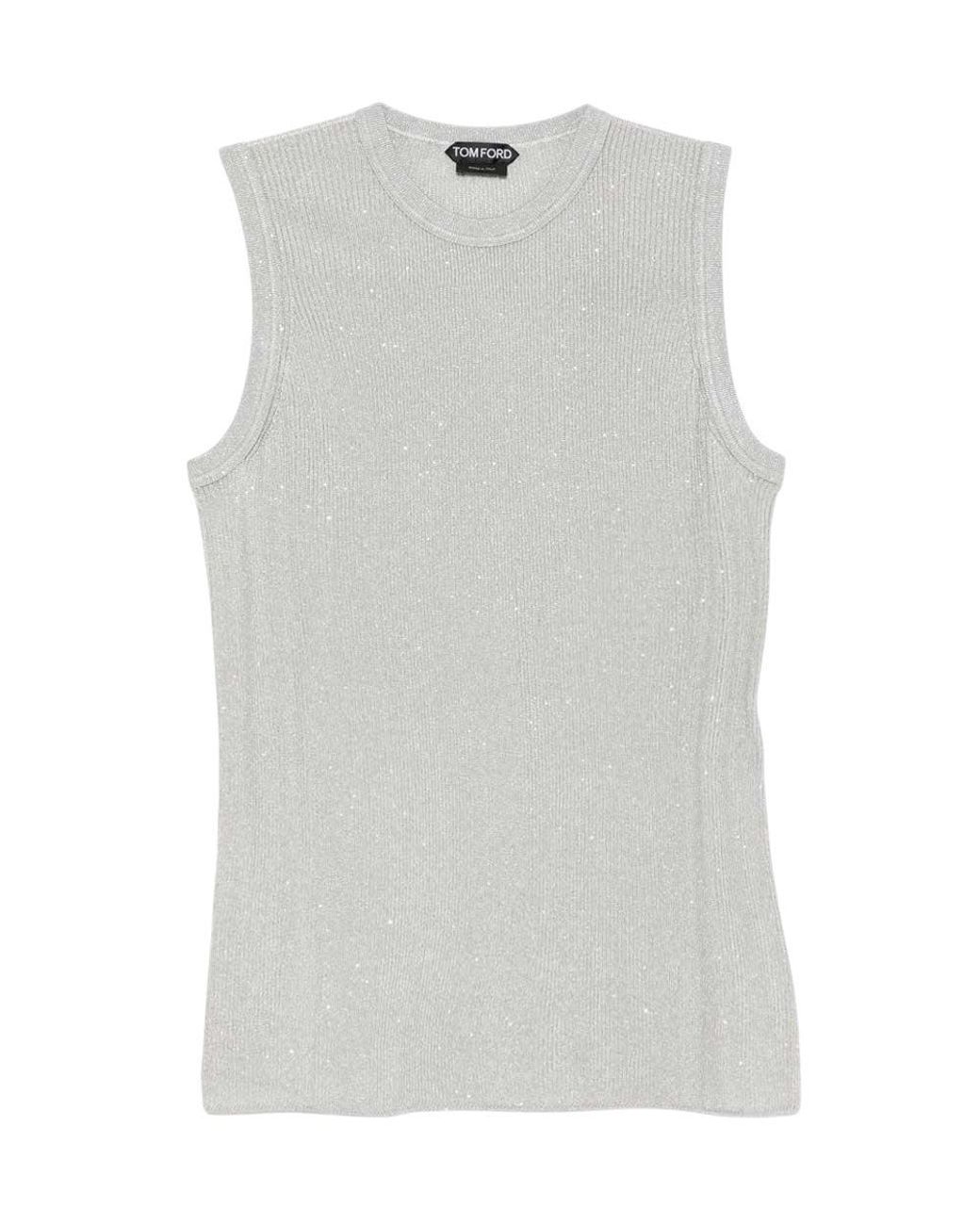 Tom Ford Gray Embellished Crew Neck Top