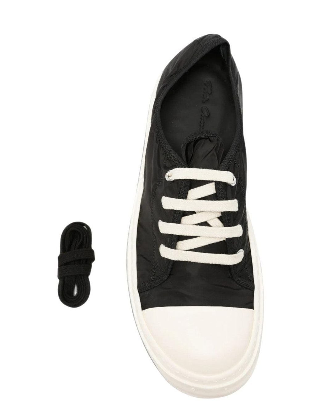 Rick Owens Black Lace Up Low-Top Sneakers for men