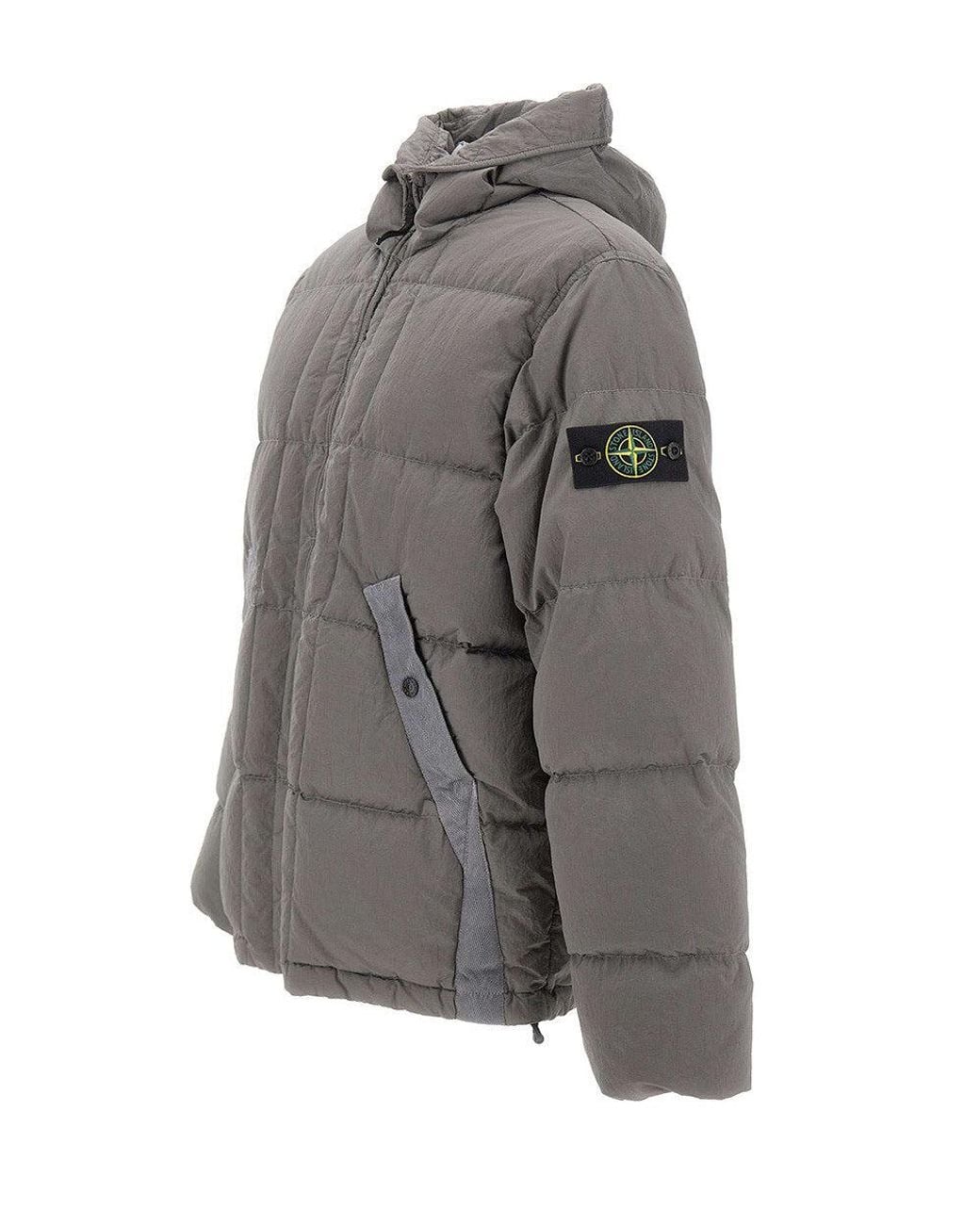 Stone Island Gray Quilted Hood Jacket for men