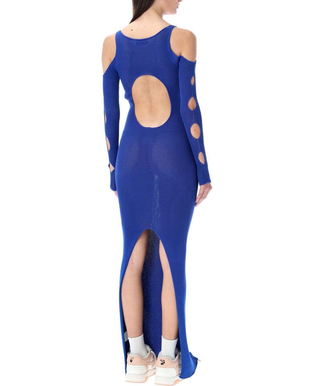 Off-White c/o Virgil Abloh Blue Cut-Out Net Long Dress