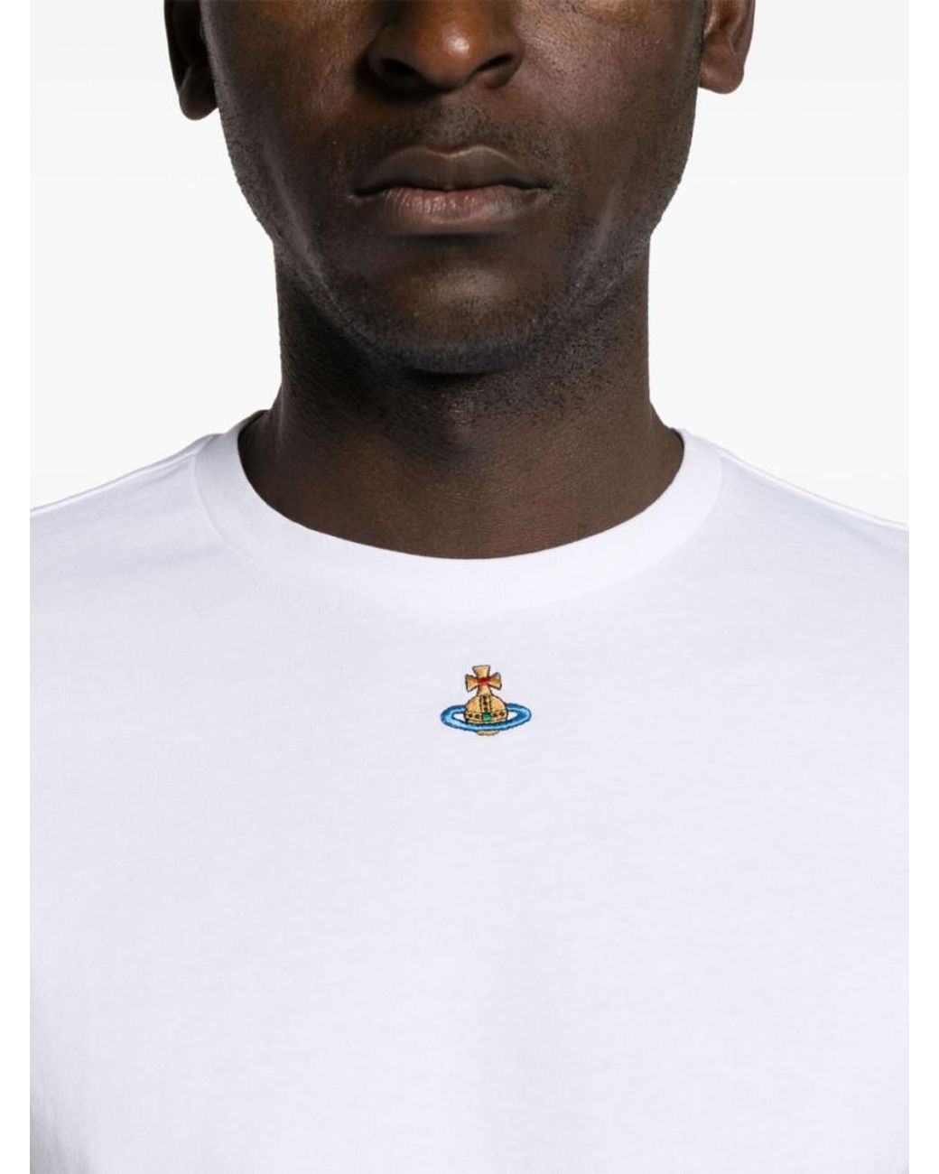 Vivienne Westwood White Crewneck Logo Embroidery T-Shirt for men