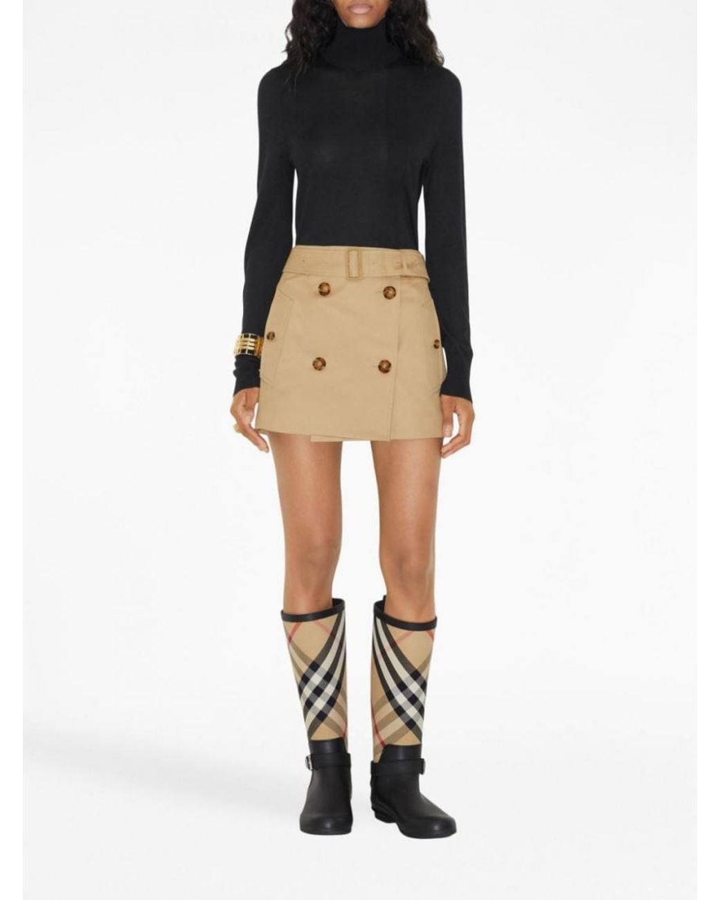 Burberry Natural Coordinated Waist Belt Cotton Mini-Skirt For