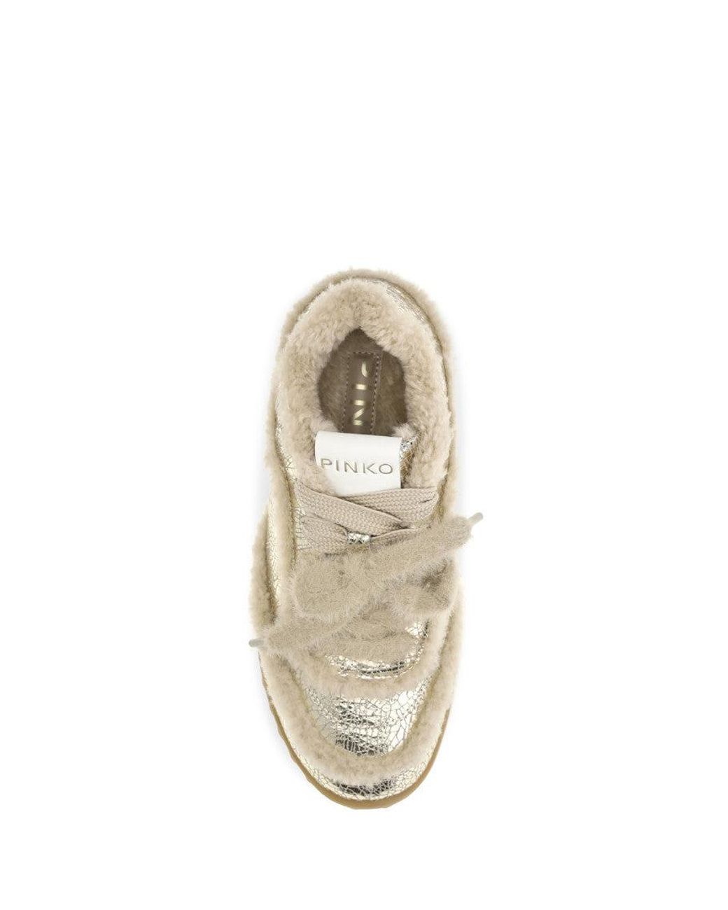 Pinko Natural Silver Calf Leather Bos Taurus Chunky Sneakers