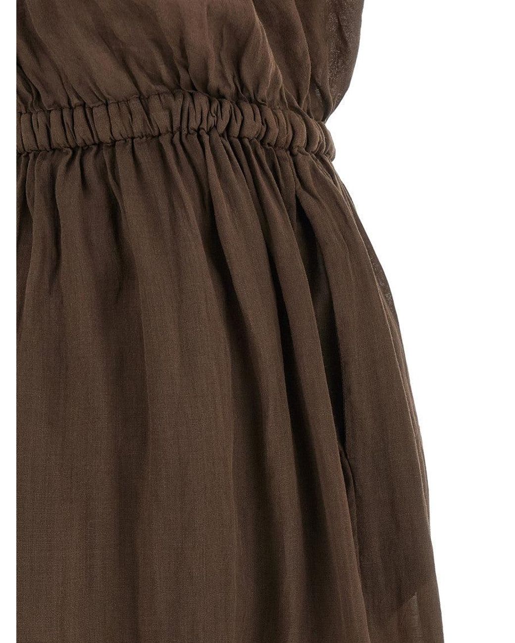 Nude Brown Crossed V-Neck Maxi Dress