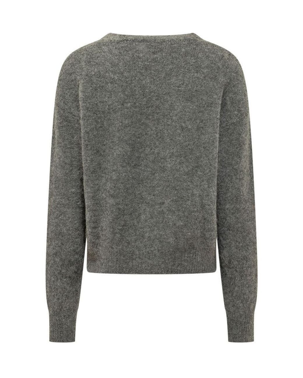 AMI Gray Knitted V Neck Cardigan for men