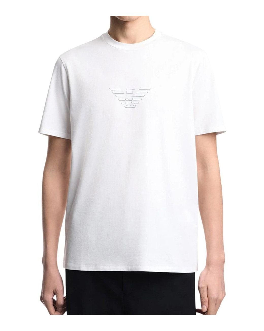 Emporio Armani White Logo Crew Neck T-Shirt for men