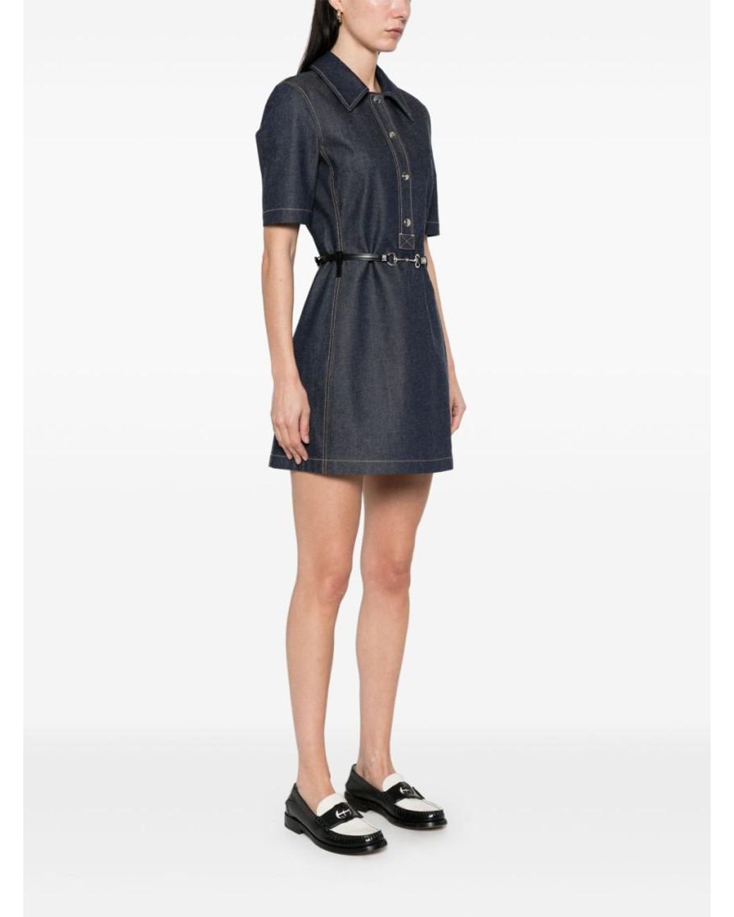 white christmas dresses Gucci Denim Horsebit Midi Dress ALL1060 – Luxury Promise main image 1