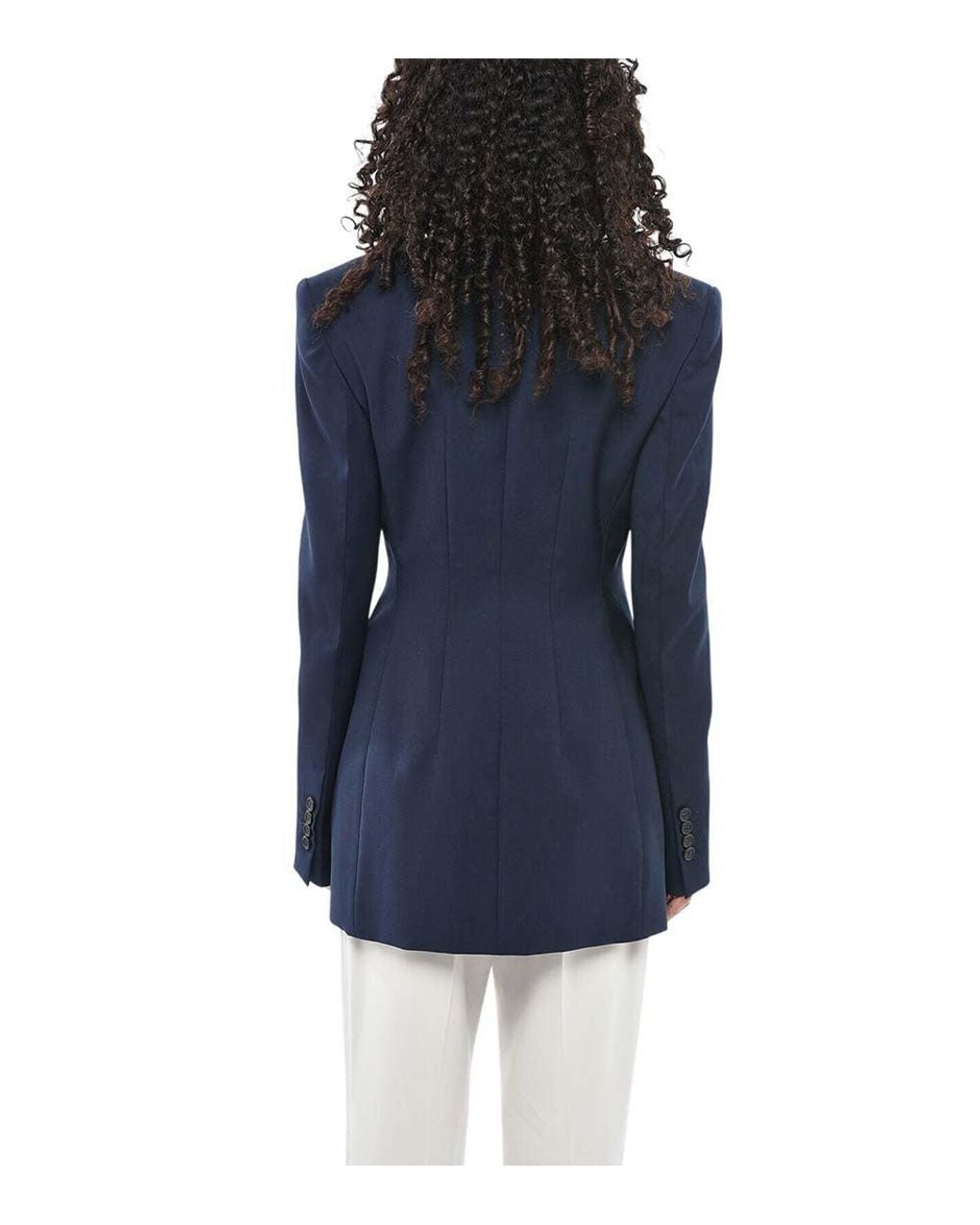 Max Mara Blue Solid Peaked Lapel Blazer