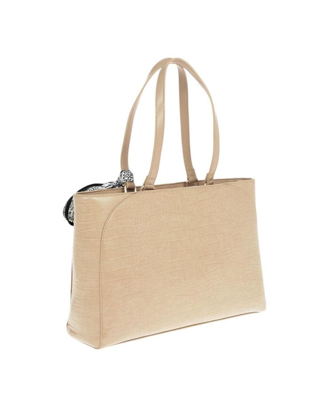 Love Moschino Natural Light Logo Top Zip Large Tote