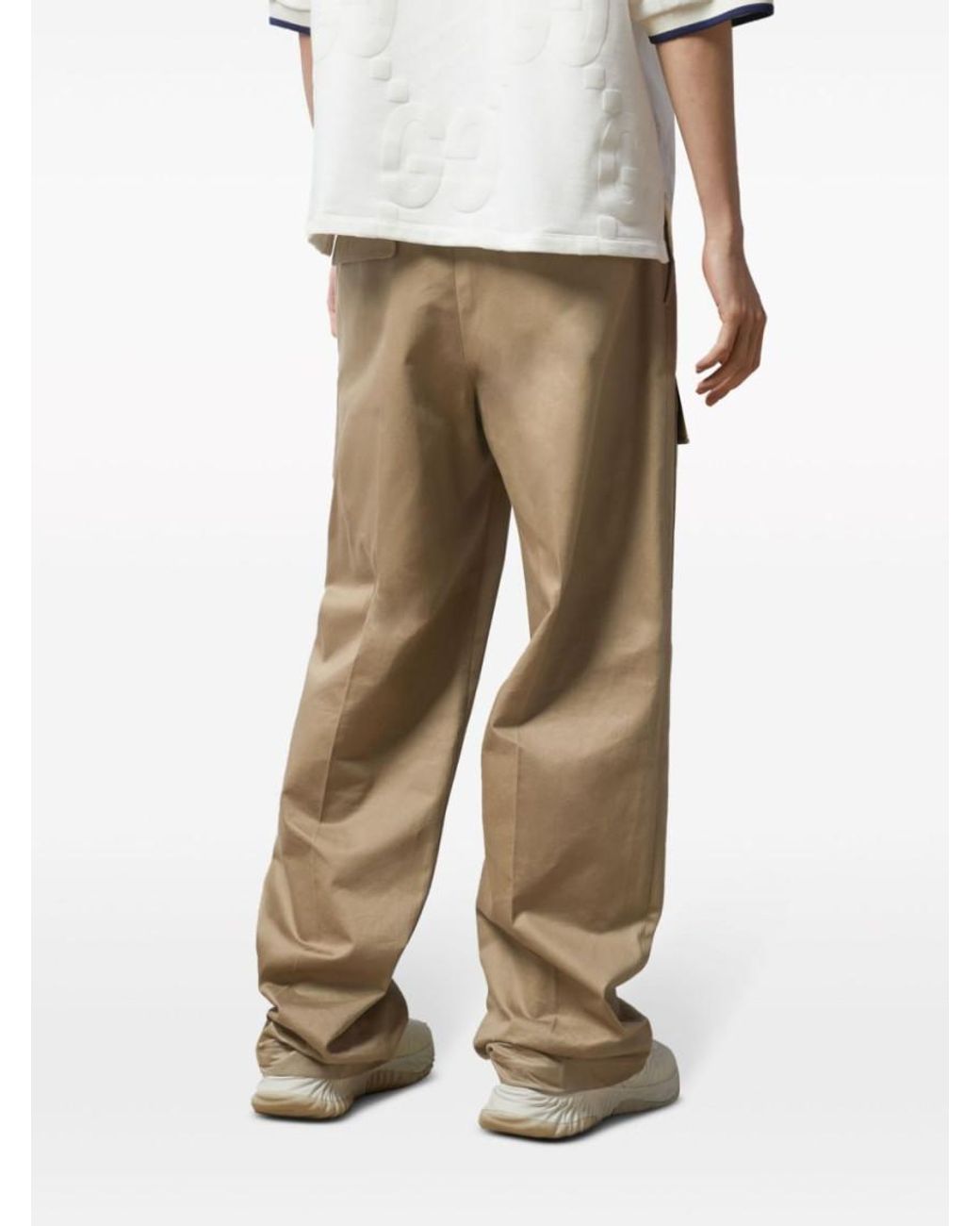Gucci Natural High-Waisted Pants With Logo Patch for men