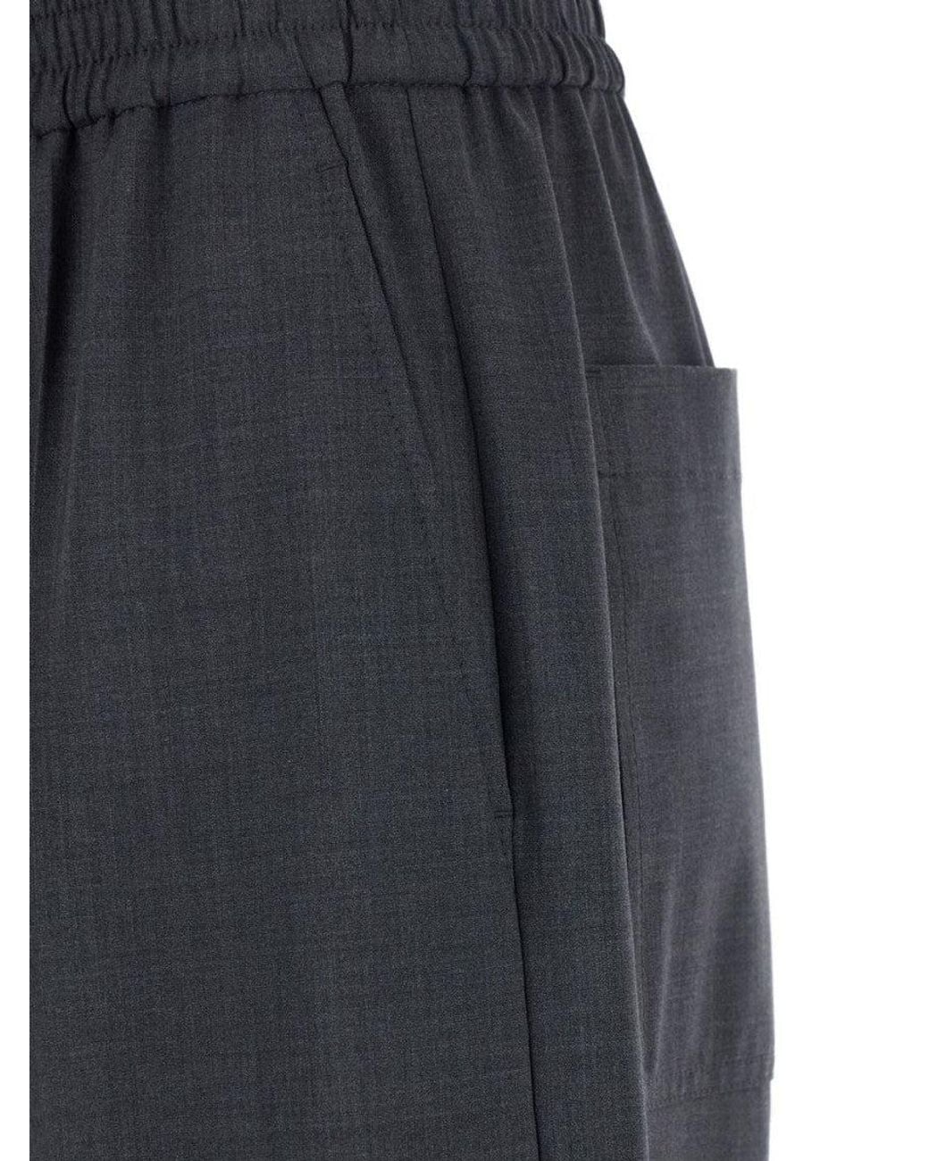 Brunello Cucinelli Blue Wool Wide-Leg Trousers
