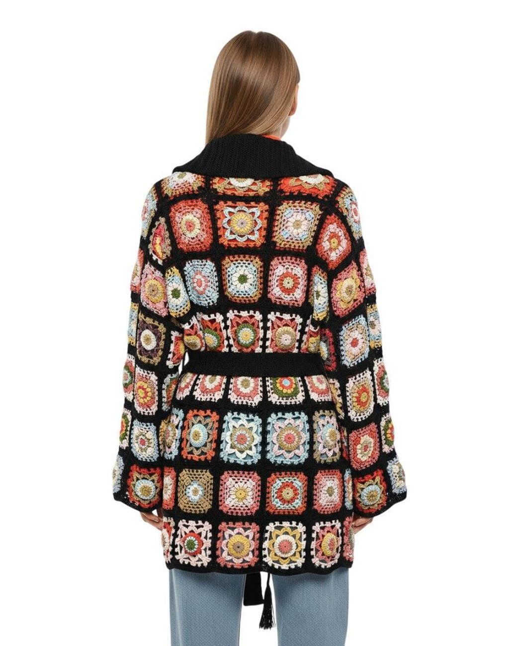 Alanui Black Crochet Shawl Neck Cardigan