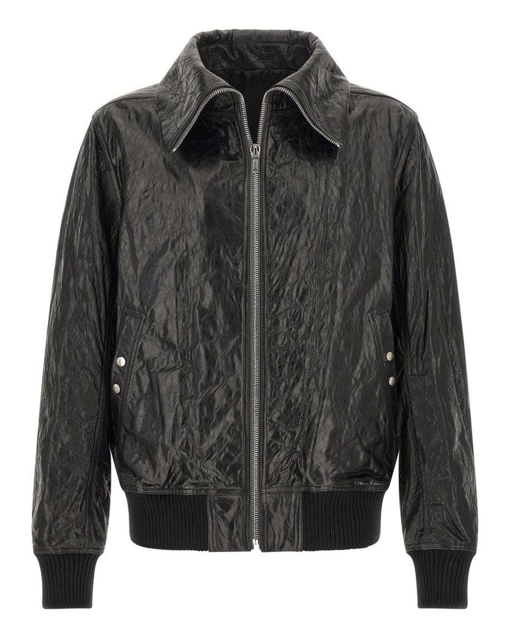 Rick Owens Gray Textured Leather Jacket for men